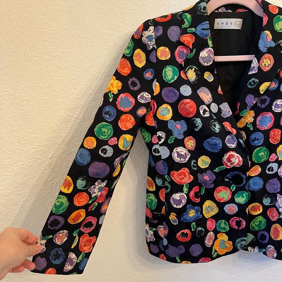VTG Gres Blazer Women's XS S Black Jacquard Abstract Floral Unique Artsy Artwear - Picture 5 of 16